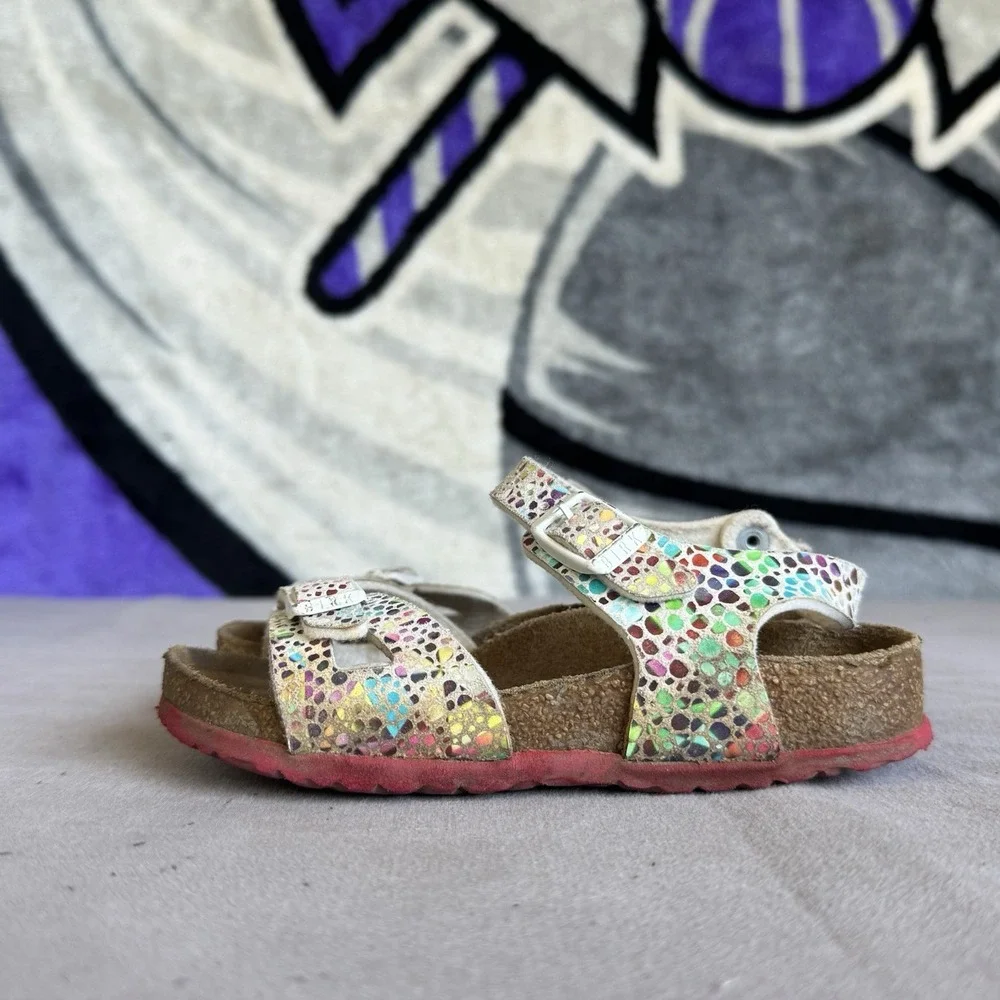 Size 28/c10 - Birkenstock Girls' White Taormina Mosaic Sandals